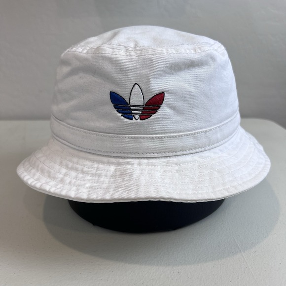 adidas Other - Adidas Trefoil Bucket Hat White w/ Red, White, Blue Logo One Size